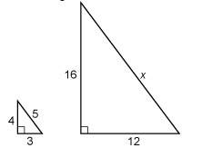 The triangles shown are similar. what is the value of x?  a. 20