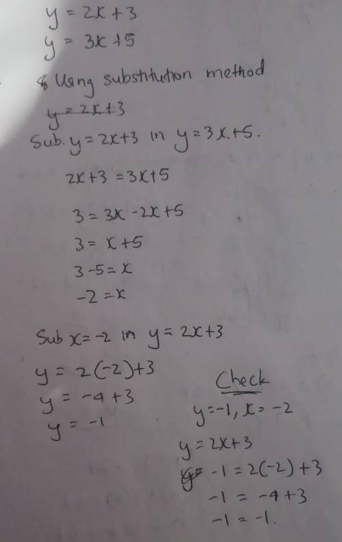 Solve the system of linear equations by substitution.Check your solution.