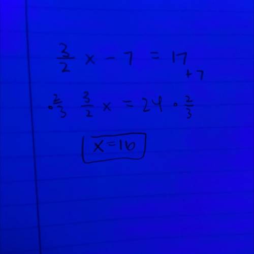 How do I solve 3/2x-7=17