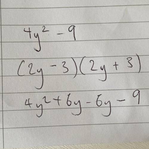 Factorise 4y^2 - 9(using factorisation properties)​