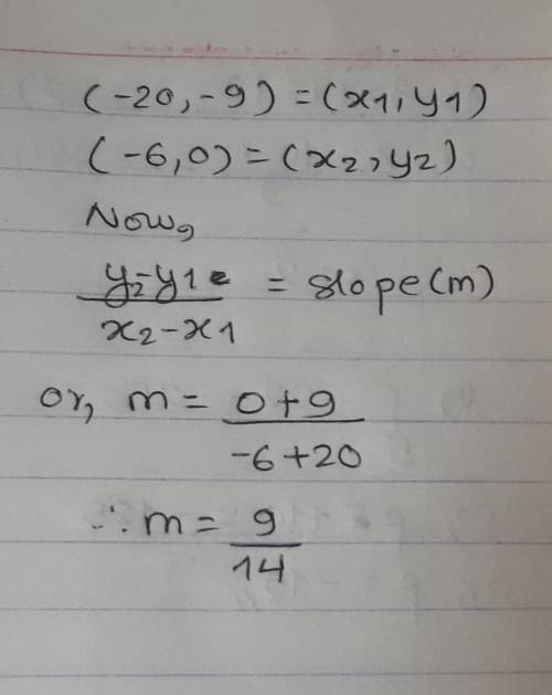 Find the slope of (-20, -9), (-6,0)