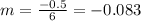 m = \frac{-0.5}{6} = -0.083