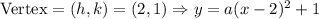 \text{Vertex}=(h,k)=(2,1)\Rightarrow y=a(x-2)^2+1