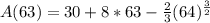 A(63) = 30+8*63-\frac{2}{3}(64)^{\frac{3}{2}}