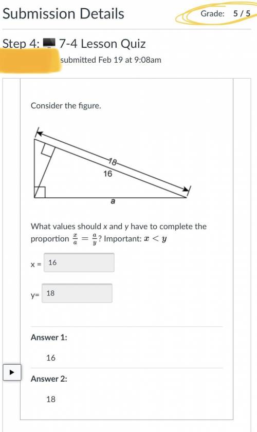 I NEED HELP ASAP

What values should x and y have to complete the proportion x/a = a/y? Important x