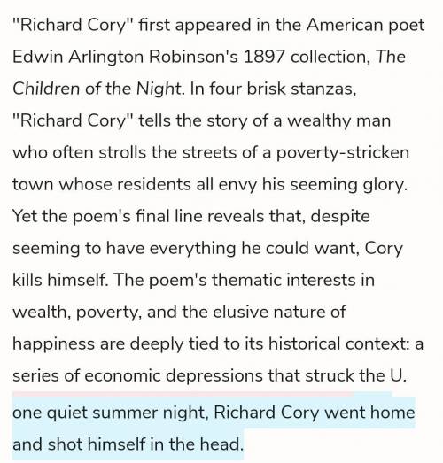 What are the social concerns illustrated in poemRichard Cory?​