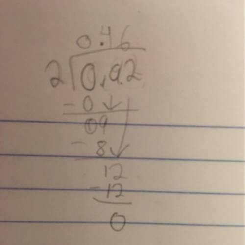 0.92 divided by 2 using long division ?