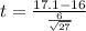t = \frac{17.1 -16}{\frac{6}{\sqrt{27} } }