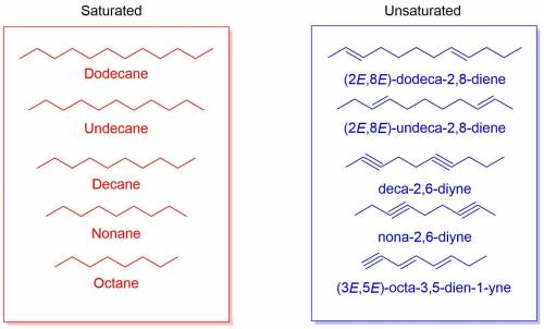Categorize each hydrocarbon as being saturated or unsaturated.