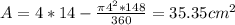 A=4*14-\frac{\pi 4^{2}*148 }{360} =35.35cm^{2}