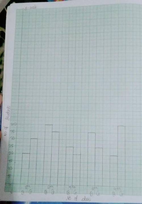 Draw a double bar graph for the given information.

Class 5th 6th 7th 8th 9th
No. of Boys 20 40 25 3