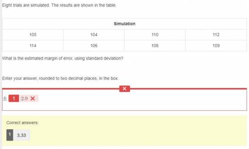 Eight trials are simulated. the results are shown in the table. simulation 105 104 110 112 114 106 1