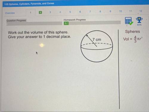 Work out the volume of this sphere.
give your answer to 1 decimal place