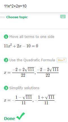 What is the solution set of the equation-11x^2+2x=10