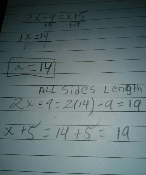 HELP ME ASAP ROCKY STYLES PLEASE BRO. Find the value of x and the length of each side.