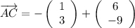 \overrightarrow{AC} = -\left(\begin{array}{ccc}1\\3\end{array}\right)+\left(\begin{array}{ccc}6\\-9\end{array}\right)