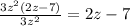 \frac{3 {z}^{2}(2z - 7)}{3 {z}^{2} } = 2z - 7