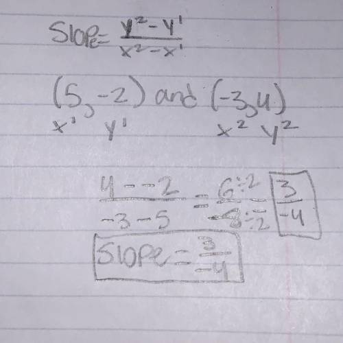 3. Find the slope of the line passing through the points. (Use the slope formula and show all work)