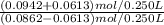 \frac{(0.0942+0.0613)mol/0.250L}{(0.0862-0.0613)mol/0.250L}
