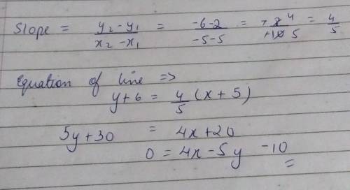 What is the equation of the line that passes through the points (5,2) and (-5,-6)​