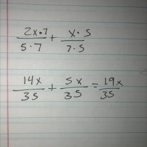 Gemma says that,2x/5 + x/7 = 3x/12
Why is Gemma wrong?
Work out the correct answer.