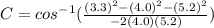 C=cos^{-1}( \frac{(3.3)^{2}-(4.0)^{2} -(5.2)^{2}}{-2(4.0)(5.2)})
