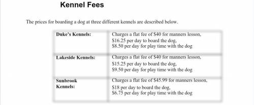 2. You board your dog at Lakeside Kennels and pay $213.25. How

many days did your dog stay at the k