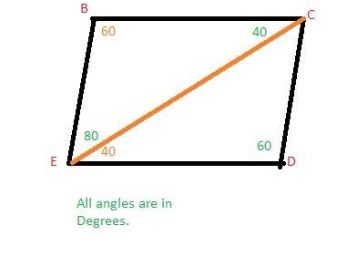Bcde is a parallelogram. what is the measure of ∠bec?  enter your answer in the box. ° a parallelogr