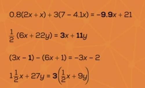 Enter a number in each box so that the expressions are equivalent. (A) 0.8 (2x + x) + 3(7 - 4.1x) =