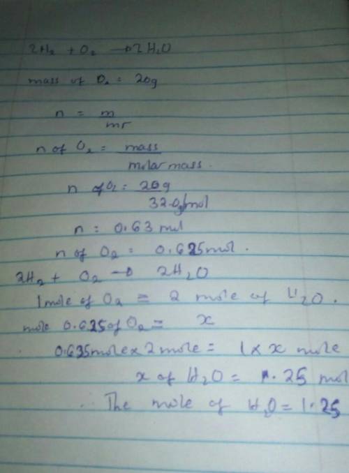 Question 8 (1 point) 2H₂ + O₂ O2 --> 2 H20 Molar mass of H2 = 2.0 O2 =32.0 H2O=18.0 If you start