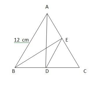 In △abc, ad and be are the angle bisectors of ∠a and ∠b and de ║ ab . find the length of de if perim