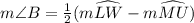 m\angle B=\frac{1}{2} (m\widehat{LW} - m\widehat{MU})