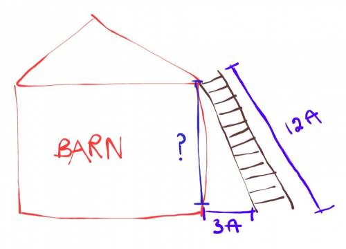 Afarmer leans a 12-ft ladder against a barn. the base of the ladder is 3 ft from the barn. to the ne