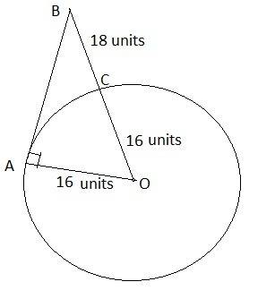 Ab is tangent to circle o. if ao=16 and bc=18 what is ab