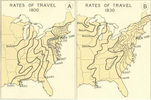 How long would it take to travel from New York City to Saint Louis in 1800? In 1830?