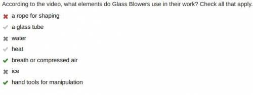 According to the video, what elements do Glass Blowers use in their work? Check all that apply.

a r