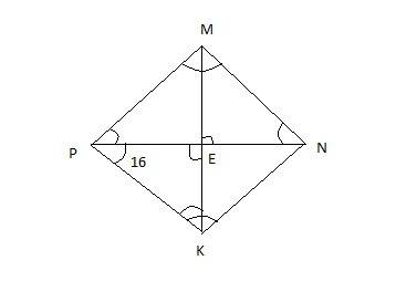 In a rhombus mpkn with an obtuse angle k the diagonals intersect each other at point e. the measure 