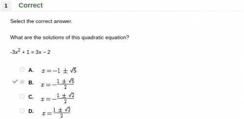 What are the solutions of this quadratic equation? -3x2 + 1 = 3x - 2​