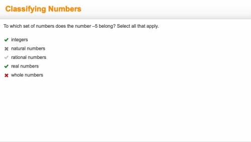 To which set of numbers does the number –5 belong?  select all that apply. integers natural numbers 
