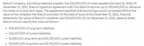 Branch Company, a building materials supplier, has $18,400,000 of notes payable due April 12, 2022.