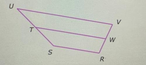 TW is the mid segment of the trapezoid RSUV. If UV equals - Z +15, TW = -4z + 55, and RS = -3z + 43