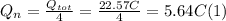 Q_{n} = \frac{Q_{tot}}{4} = \frac{22.57C}{4} = 5.64 C  (1)