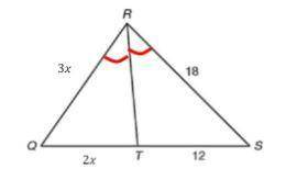 1. Triangle QRS has a perimeter of 55. If RT bisects angle R, what is the length of QT?

a. 10
b. 12