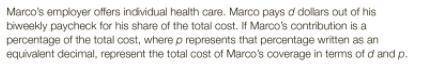 If Marco's contribution is a percentage of the total cost, where p represents that percentage writte