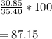 \frac{30.85}{35.40} *100\\\\ =87.15