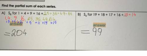 Find partial sum of each series