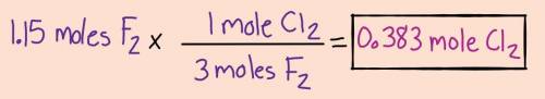 QUESTION 1

How many moles of Cl2 are needed to react with 1.15 moles of F2?Use the following balanc