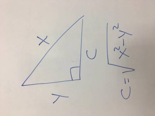 A right triangle has one leg of length y and hypotenuse of length x. What is the length of the other
