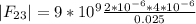 |F_{23}|=9*10^{9}\frac{2*10^{-6}*4*10^{-6}}{0.025}