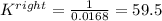 K^{right}=\frac{1}{0.0168}=59.5